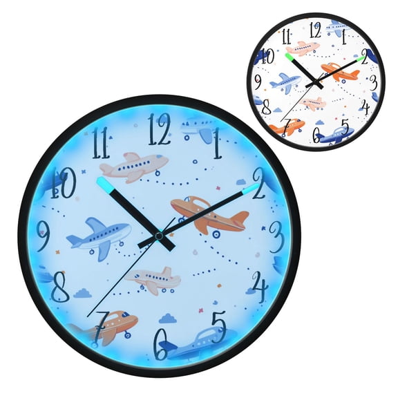 Voice Controlled Luminous Clock LED Night Light 12 Inch Silent Wall Clock Suitable for Bedroom and Living Room Home Decoration Seamless Orange Fish Pattern
