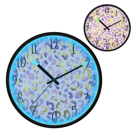 Voice Controlled Luminous Clock LED Night Light 12 Inch Silent Wall Clock Suitable for Bedroom and Living Room Home Decoration Seamless Pattern Pastel