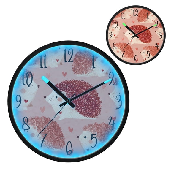 Voice Controlled Luminous Clock LED Night Light 12 Inch Silent Wall Clock Suitable for Bedroom and Living Room Home Decoration Spiky Hedgehog Soft Hues