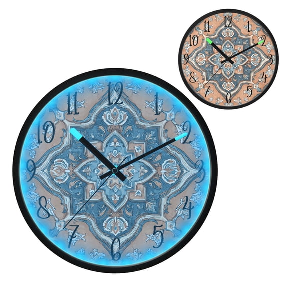 Voice Controlled Luminous Clock LED Night Light 12 Inch Silent Wall Clock Suitable for Bedroom and Living Room Home Decoration Terracotta Mosaic Peach Accents
