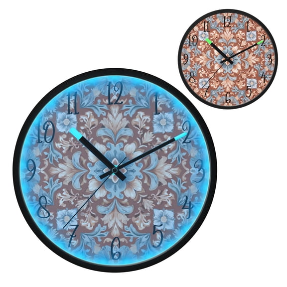 Voice Controlled Luminous Clock LED Night Light 12 Inch Silent Wall Clock Suitable for Bedroom and Living Room Home Decoration Terracotta Tile Ornate Details