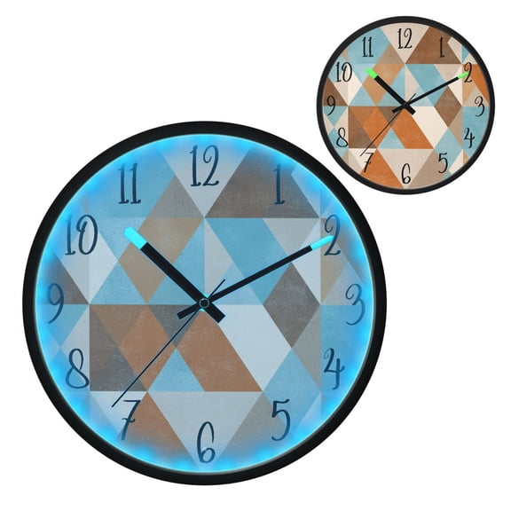 Voice Controlled Luminous Clock LED Night Light 12 Inch Silent Wall Clock Suitable for Bedroom and Living Room Home Decoration Terracotta Triangle Geometric Mosaic