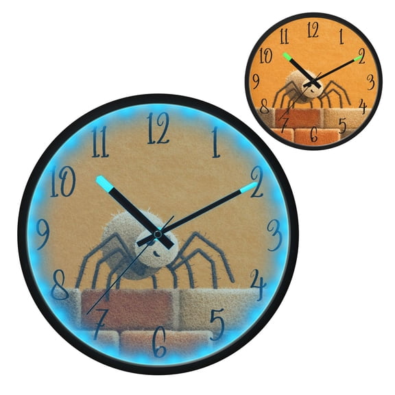 Voice Controlled Luminous Clock LED Night Light 12 Inch Silent Wall Clock Suitable for Bedroom and Living Room Home Decoration A Cute Spider