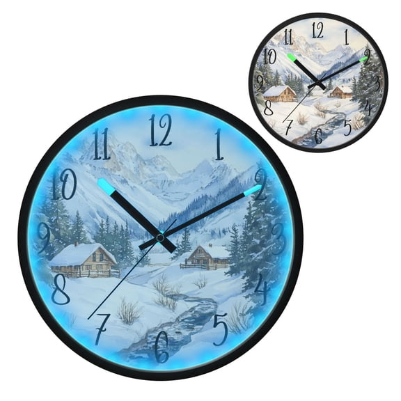 Voice Controlled Luminous Clock LED Night Light 12 Inch Silent Wall Clock Suitable for Bedroom and Living Room Home Decoration Beautiful Snow
