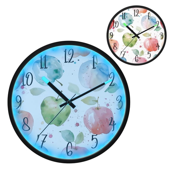 Voice Controlled Luminous Clock LED Night Light 12 Inch Silent Wall Clock Suitable for Bedroom and Living Room Home Decoration Big Coloured Apple