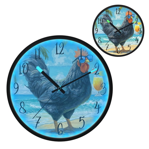 Voice Controlled Luminous Clock LED Night Light 12 Inch Silent Wall Clock Suitable for Bedroom and Living Room Home Decoration Black Rooster