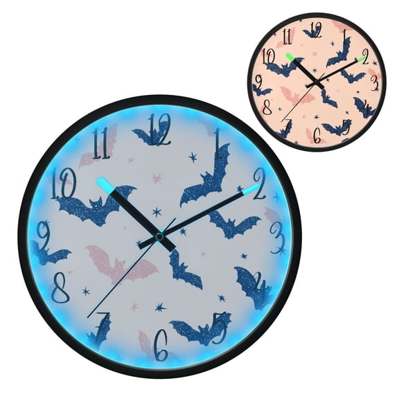 Voice Controlled Luminous Clock LED Night Light 12 Inch Silent Wall Clock Suitable for Bedroom and Living Room Home Decoration Cartoon Black Bats