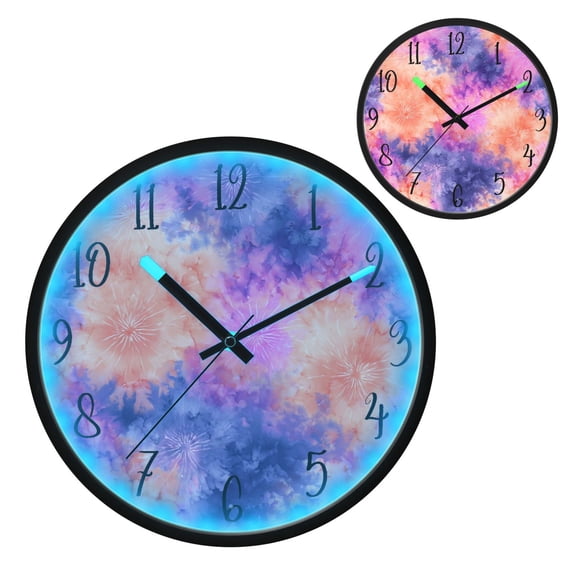 Voice Controlled Luminous Clock LED Night Light 12 Inch Silent Wall Clock Suitable for Bedroom and Living Room Home Decoration Colored Tie-dye
