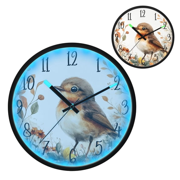 Voice Controlled Luminous Clock LED Night Light 12 Inch Silent Wall Clock Suitable for Bedroom and Living Room Home Decoration Cute Orange Bird