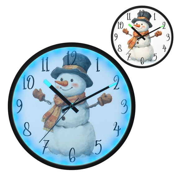 Voice Controlled Luminous Clock LED Night Light 12 Inch Silent Wall Clock Suitable for Bedroom and Living Room Home Decoration Cute Snowman