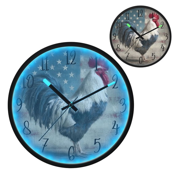 Voice Controlled Luminous Clock LED Night Light 12 Inch Silent Wall Clock Suitable for Bedroom and Living Room Home Decoration Fierce Rooster
