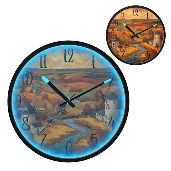 Voice Controlled Luminous Clock LED Night Light 12 Inch Silent Wall Clock Suitable for Bedroom and Living Room Home Decoration Golden Windmill