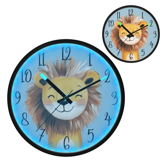 Voice Controlled Luminous Clock LED Night Light 12 Inch Silent Wall Clock Suitable for Bedroom and Living Room Home Decoration Lovely Yellow Lion