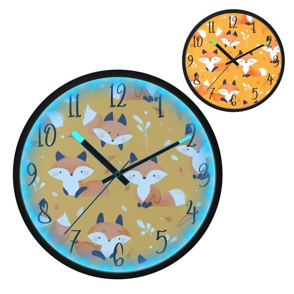 Voice Controlled Luminous Clock LED Night Light 12 Inch Silent Wall Clock Suitable for Bedroom and Living Room Home Decoration Orange Cartoon Fox
