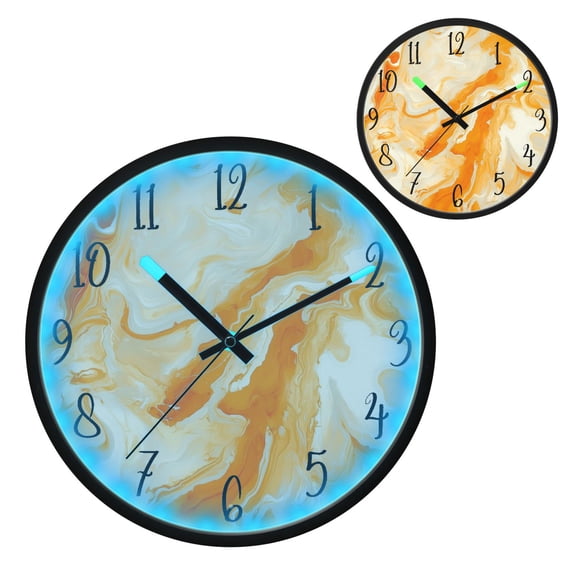 Voice Controlled Luminous Clock LED Night Light 12 Inch Silent Wall Clock Suitable for Bedroom and Living Room Home Decoration Orange Marble