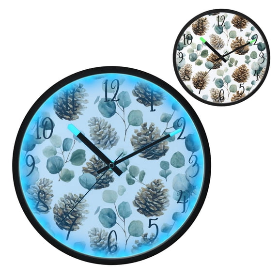 Voice Controlled Luminous Clock LED Night Light 12 Inch Silent Wall Clock Suitable for Bedroom and Living Room Home Decoration Pinecone Pattern