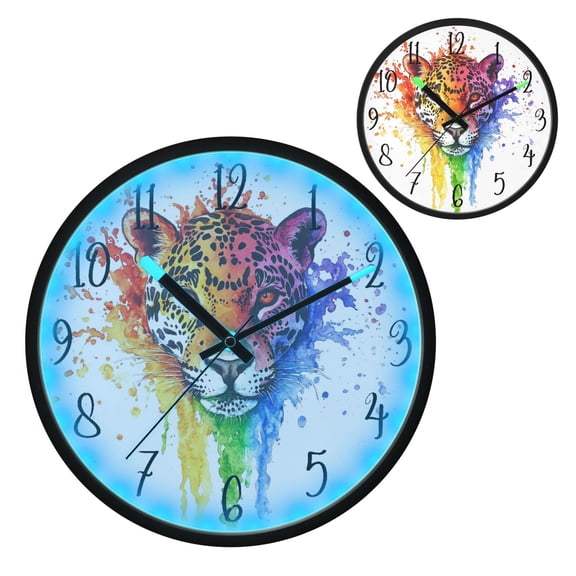 Voice Controlled Luminous Clock LED Night Light 12 Inch Silent Wall Clock Suitable for Bedroom and Living Room Home Decoration Rainbow Cougar