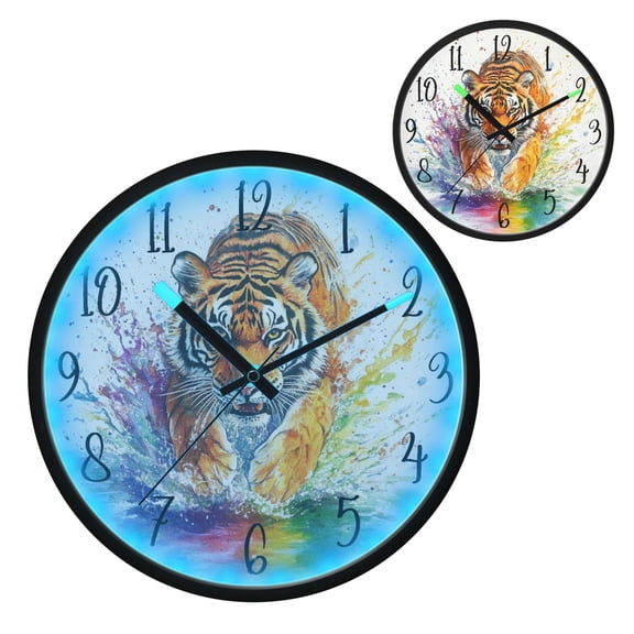 Voice Controlled Luminous Clock LED Night Light 12 Inch Silent Wall Clock Suitable for Bedroom and Living Room Home Decoration Rainbow Cute Tiger