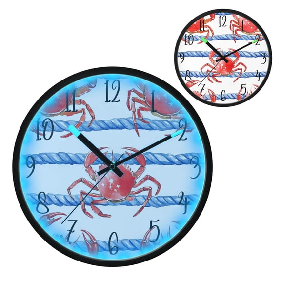 Voice Controlled Luminous Clock LED Night Light 12 Inch Silent Wall Clock Suitable for Bedroom and Living Room Home Decoration Super Cute Crab