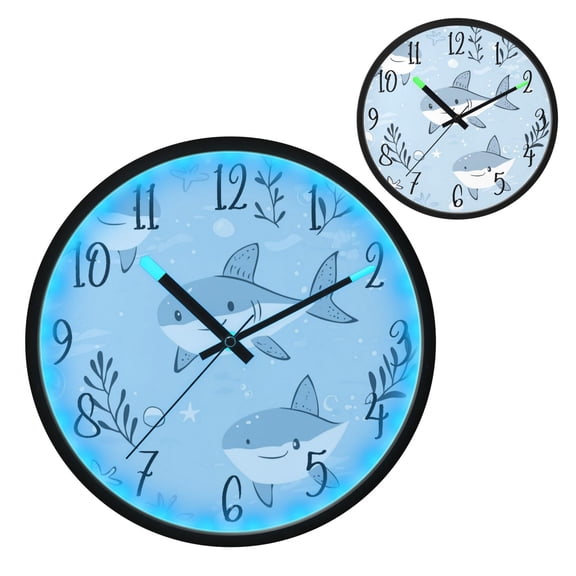 Voice Controlled Luminous Clock LED Night Light 12 Inch Silent Wall Clock Suitable for Bedroom and Living Room Home Decoration Super Cute Fish