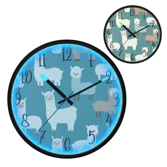 Voice Controlled Luminous Clock LED Night Light 12 Inch Silent Wall Clock Suitable for Bedroom and Living Room Home Decoration Super Cute Lamb