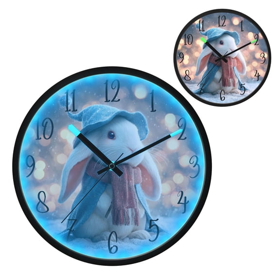 Voice Controlled Luminous Clock LED Night Light 12 Inch Silent Wall Clock Suitable for Bedroom and Living Room Home Decoration Warm White Rabbit