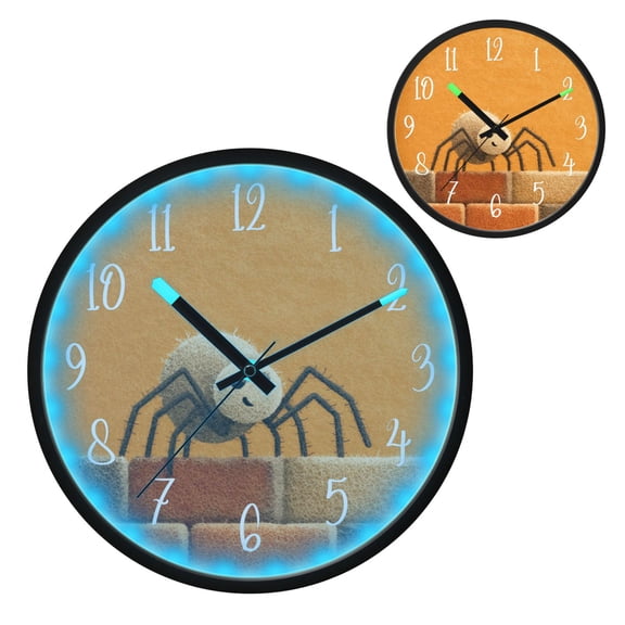 Voice Controlled Luminous Clock LED Night Light 12 Inch Silent Wall Clock Suitable for Bedroom and Living Room Home Decoration A Cute Spider