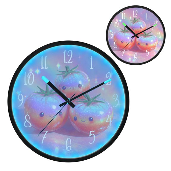 Voice Controlled Luminous Clock LED Night Light 12 Inch Silent Wall Clock Suitable for Bedroom and Living Room Home Decoration Colorful Tomatoes