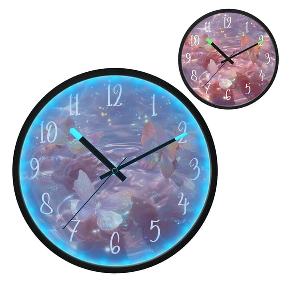 Voice Controlled Luminous Clock LED Night Light 12 Inch Silent Wall Clock Suitable for Bedroom and Living Room Home Decoration Dream Butterfly
