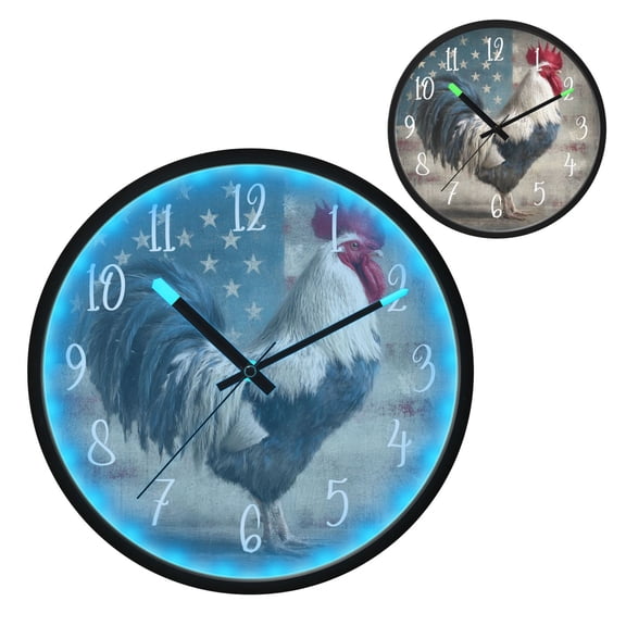 Voice Controlled Luminous Clock LED Night Light 12 Inch Silent Wall Clock Suitable for Bedroom and Living Room Home Decoration Fierce Rooster