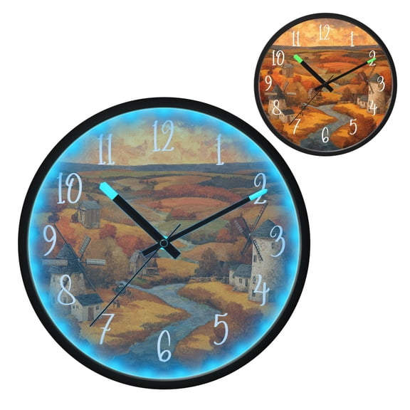 Voice Controlled Luminous Clock LED Night Light 12 Inch Silent Wall Clock Suitable for Bedroom and Living Room Home Decoration Golden Windmill
