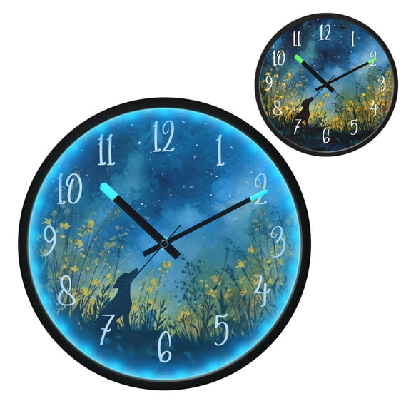 Voice Controlled Luminous Clock LED Night Light 12 Inch Silent Wall Clock Suitable for Bedroom and Living Room Home Decoration Night Black Dog
