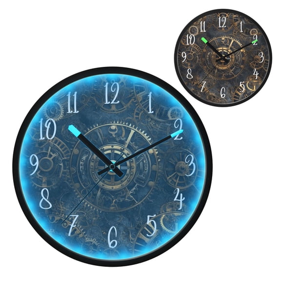 Voice Controlled Luminous Clock LED Night Light 12 Inch Silent Wall Clock Suitable for Bedroom and Living Room Home Decoration Steampunk Gears