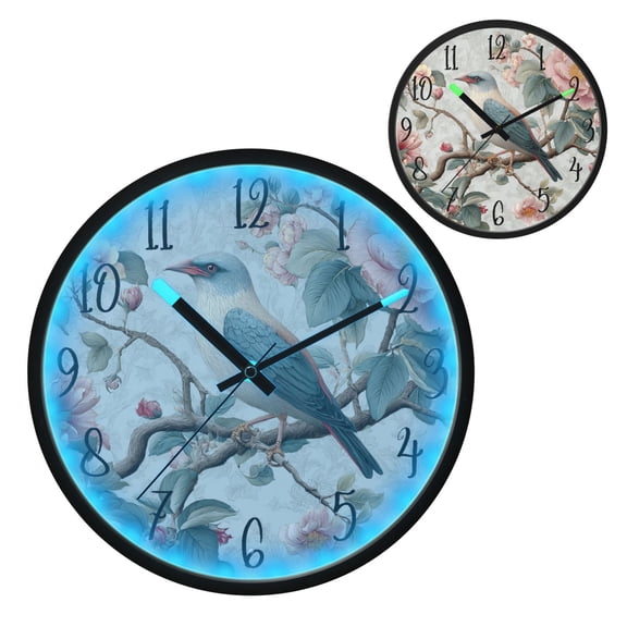 Voice Controlled Luminous Clock LED Night Light 12 Inch Silent Wall Clock Suitable for Bedroom and Living Room Home Decoration A Beautiful Bird