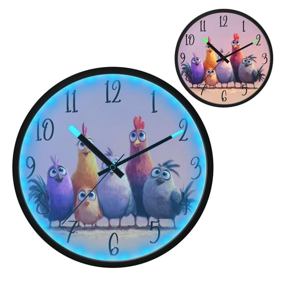 Voice Controlled Luminous Clock LED Night Light 12 Inch Silent Wall Clock Suitable for Bedroom and Living Room Home Decoration Cartoon Chick Group