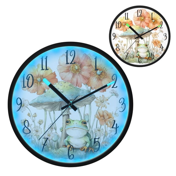 Voice Controlled Luminous Clock LED Night Light 12 Inch Silent Wall Clock Suitable for Bedroom and Living Room Home Decoration Cartoon Frog