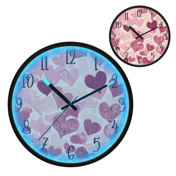 Voice Controlled Luminous Clock LED Night Light 12 Inch Silent Wall Clock Suitable for Bedroom and Living Room Home Decoration Gradient Heart Chart
