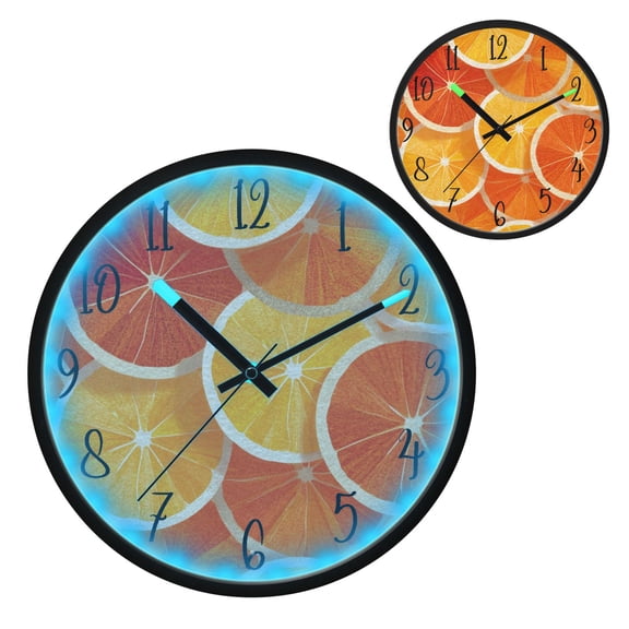 Voice Controlled Luminous Clock LED Night Light 12 Inch Silent Wall Clock Suitable for Bedroom and Living Room Home Decoration Orange Slice Pattern