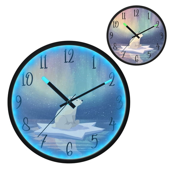 Voice Controlled Luminous Clock LED Night Light 12 Inch Silent Wall Clock Suitable for Bedroom and Living Room Home Decoration Polar Bear on Ice