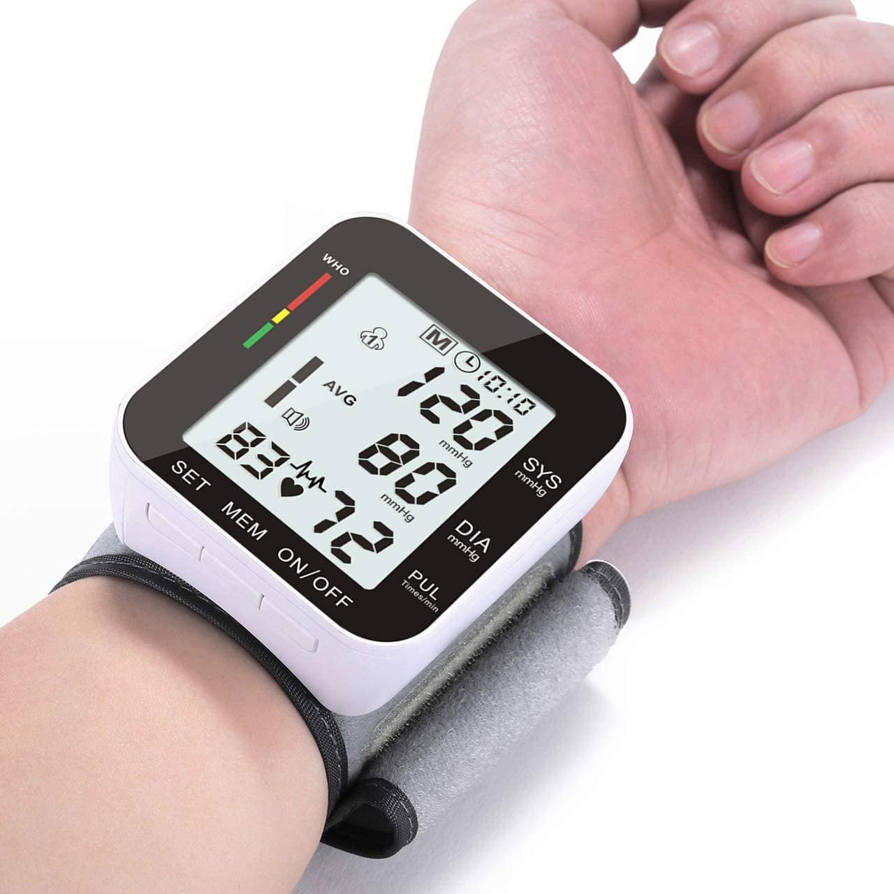 Mmizoo blood pressure monitor large 2024 lcd display & adjustable wrist cuff