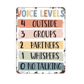 Voice Level Chart, Metal Signage - Rainbow Boho, Classroom Management, Decorative Signage, Rectangular, Retro Style, Wall Mount (Aluminum) Size: 12 x 16 inch