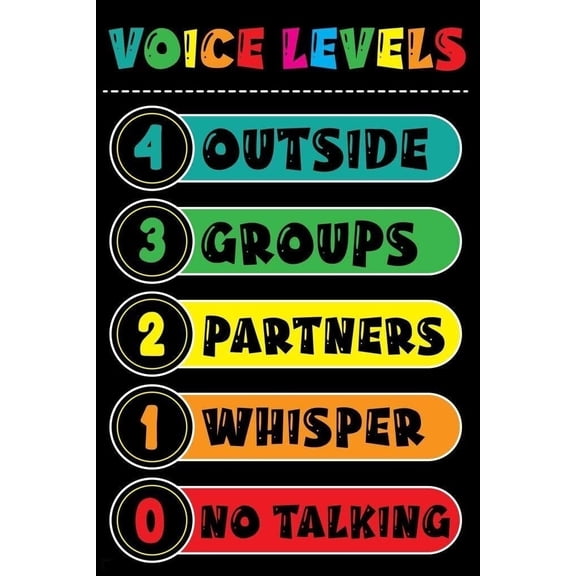 Voice Levels Poster Toddler Kids Grade Education Educational English Preschool Elementary Classroom Room School Homeschool Learn Learning Large Cool Wall Art Print Poster