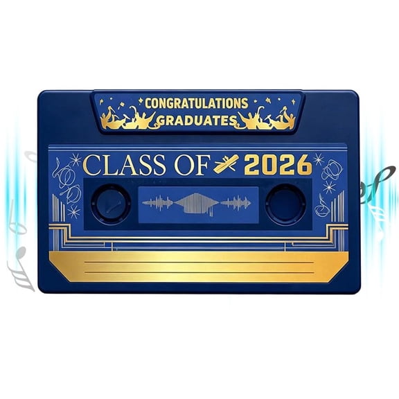 Voice Recordable Graduation Greeting Card for Class of 2026, Retro Cassette Tape Audio Keepsake with Space to Write Name and Date, 5 Minute Recording, Personalized Gift Memory Recorder for Graduates
