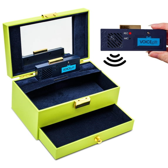 Voice Recordable Keepsake Memory Box with Lid - Treasure Chest for Wedding, Birthday, Anniversary, Jewelry, Photos, Small Collectibles and Memories | Lime Green