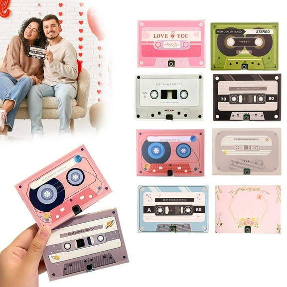 Voice Recording Cassette Tape Gift,Valentine's Day Recordable Greeting Card, 60 Seconds Blank Voice Recordable Talking Greeting Card, Message Recorder, Speak Your Heart Out to You Love(1pc)