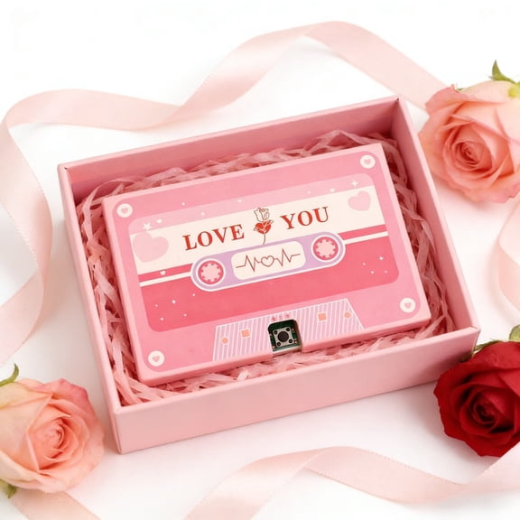 Voice Recording Cassette Tape Gift, Valentine's Day Recordable Greeting Card, Reusable Sound Card with Adhesive,Custom Voice Message Birthday Cards Voices Gifts for Holiday, Friends & Family