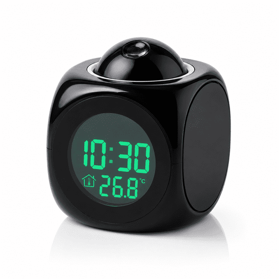 With Voice Talking LED Time Temperature for BedroomProjection Alarm Clock for Bedrooms Digital Voice Report Alarm Clock 12/24 HDigital Electric Clocks Projection On Ceiling ,Bedside ,Office (Black)