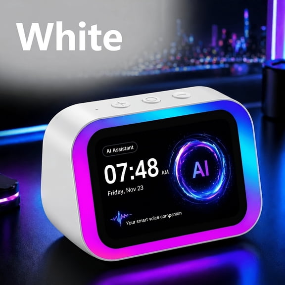 Voice-controlled Desktop Speaker, Suitable for Home/office/bedroom AI Smart Speaker with Large Screen Display, RGB Ambient Lighting Hands-free Calling, Music Player