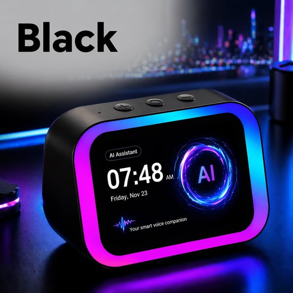 Voice-controlled Desktop Speaker, Suitable for Home/office/bedroom AI Smart Speaker with Large Screen Display, RGB Ambient Lighting Hands-free Calling, Music Player