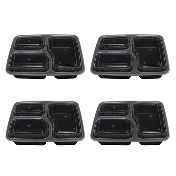 Voiceine 10Pcs Meal Prep Containers Bento Box 3 Compartment Containers with Lids for Picnic Office ( Black )
